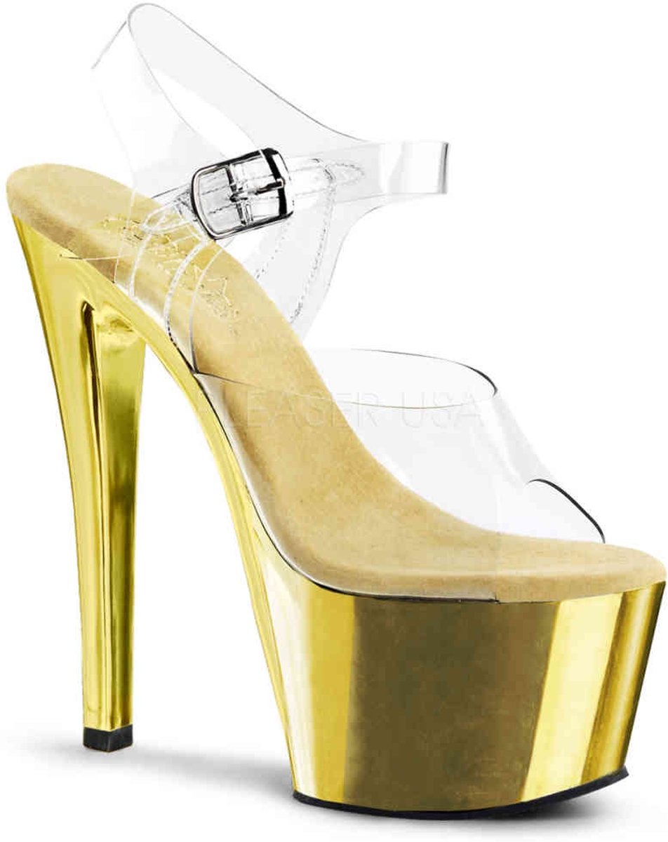 EU 37 = US 7 | SKY-308 | 7 Heel, 2 3/4 Chrome Plated PF Ankle Strap Sandal